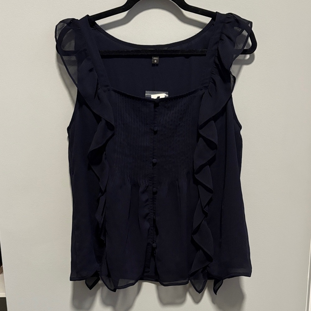 Express Ruffle Sleeveless Top in Navy